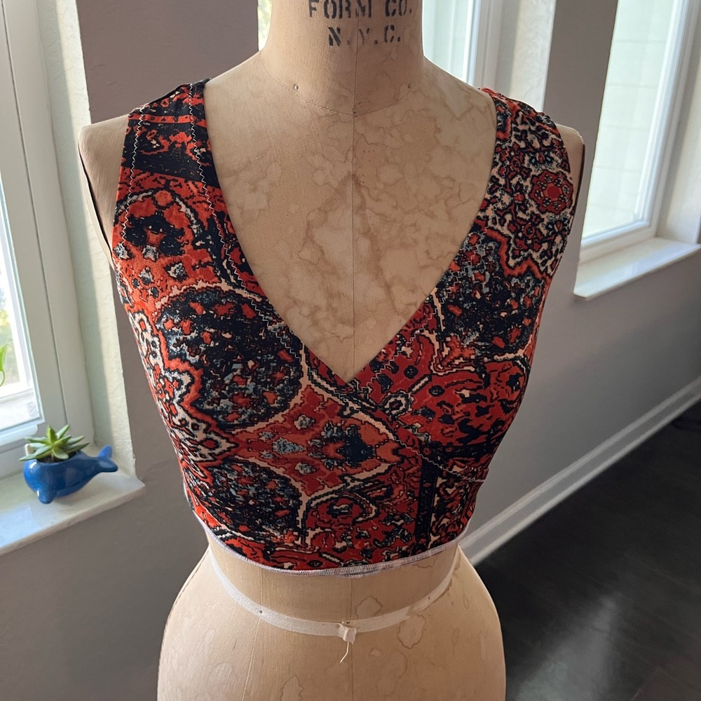 Women's Orange and Black Paisley Crop Top